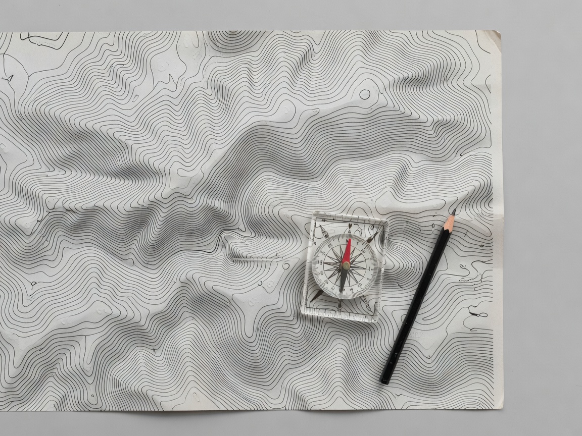 Detailed contour elevation map with magnetic baseplate compass and grease pencil